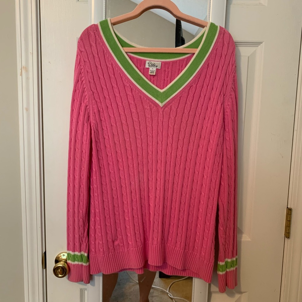 lilly pulitzer pink v neck sweater XL
